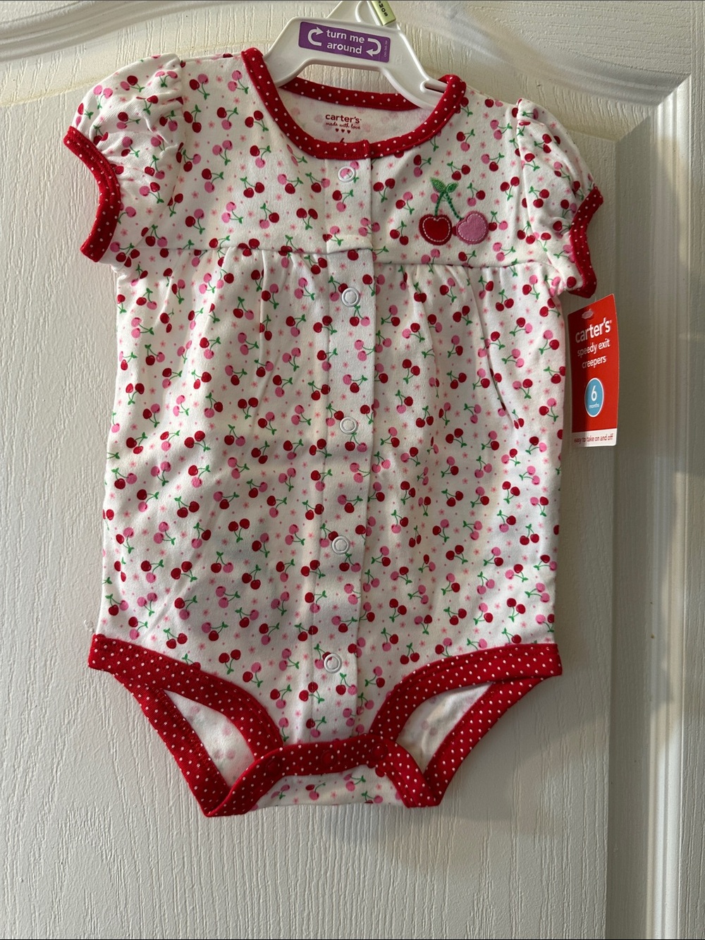 Carter's White Cherry Print Short-Sleeve Bodysuit with Red Trim